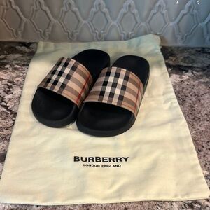 Kids Burberry Black and Tan Check Slides. European size 30.
